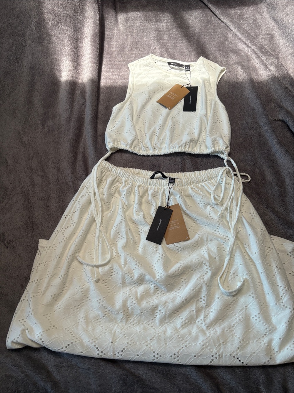 Vero Moda White Eyelet Two-Piece Skirt Set
